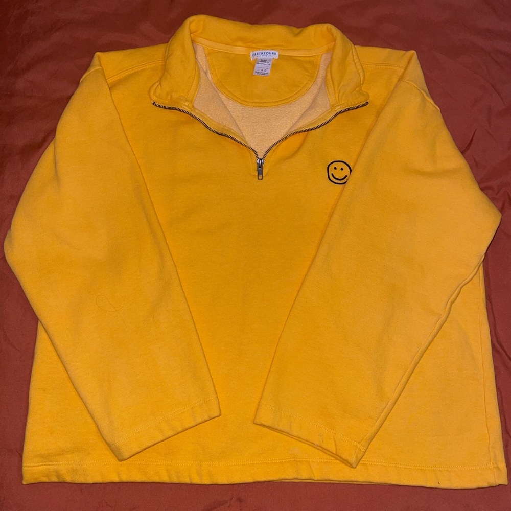 Earthbound oversized Yellow Smiley Unisex quarter zip pullover